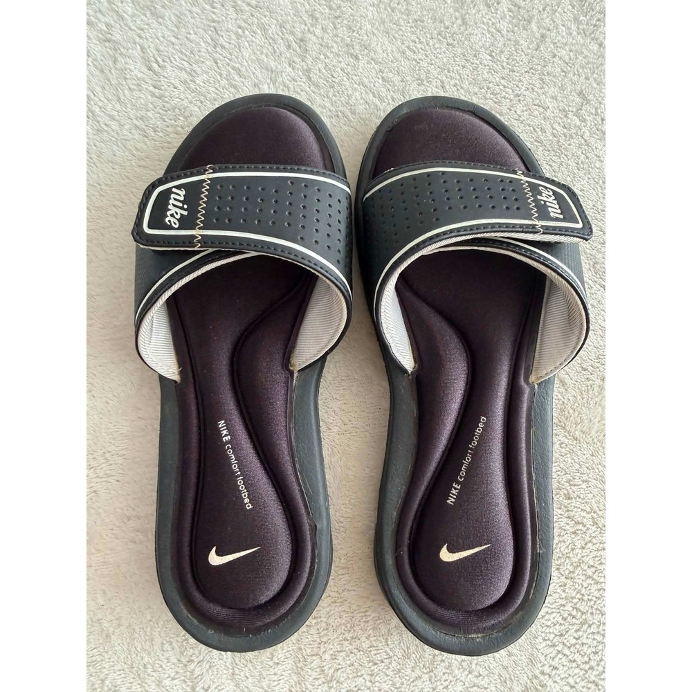 Nike Womens 6 Black Slides Comfort Footbed Adjustable Strap Athletic Sandals